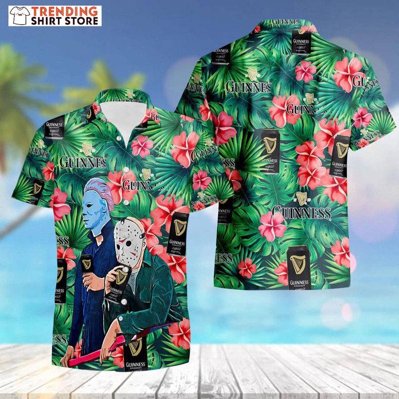 Guinness Hawaiian Shirt Halloween Michael Myers Jason Voorhees Tropical Flora Guinness Hawaiian Shirt Halloween Michael Myers Jason Voorhees Tropical Flora