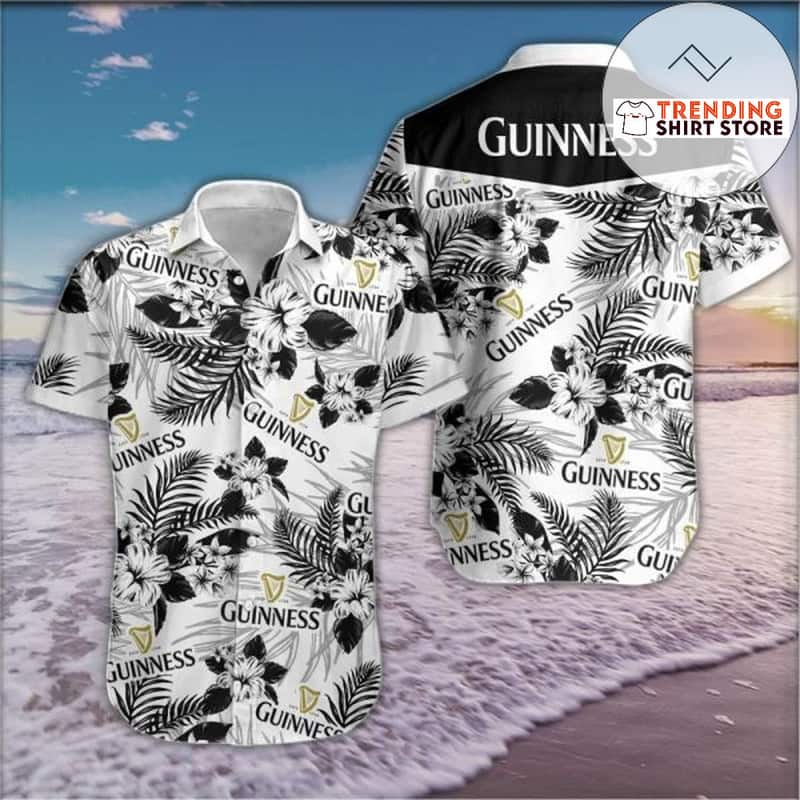 Guinness Hawaiian Shirt Classic Black And White Flora Guinness Hawaiian Shirt Classic Black And White Flora