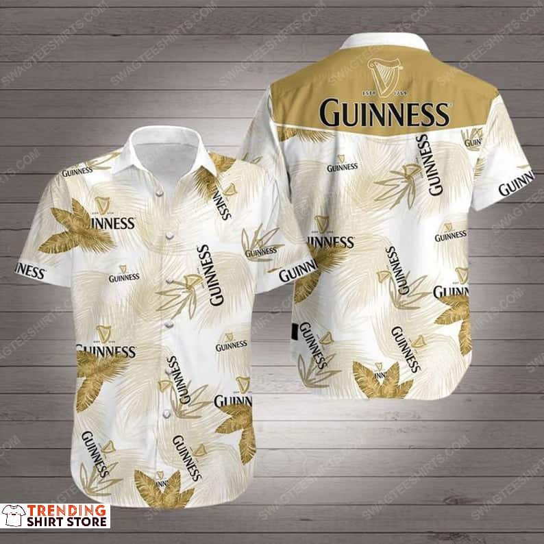 Guinness Beer Hawaiian Shirt Leaves Pattern Beach Lovers Gift