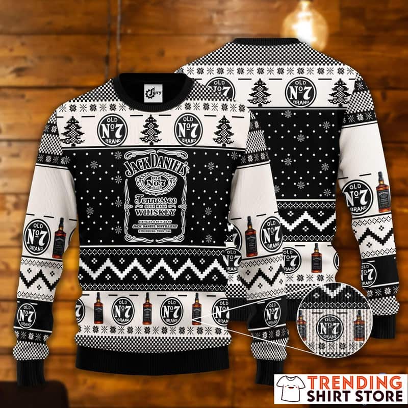 Jack Daniels Ugly Christmas Sweater Classic Black And White For Wine Lovers Jack Daniels Ugly Christmas Sweater Classic Black And White For Wine Lovers