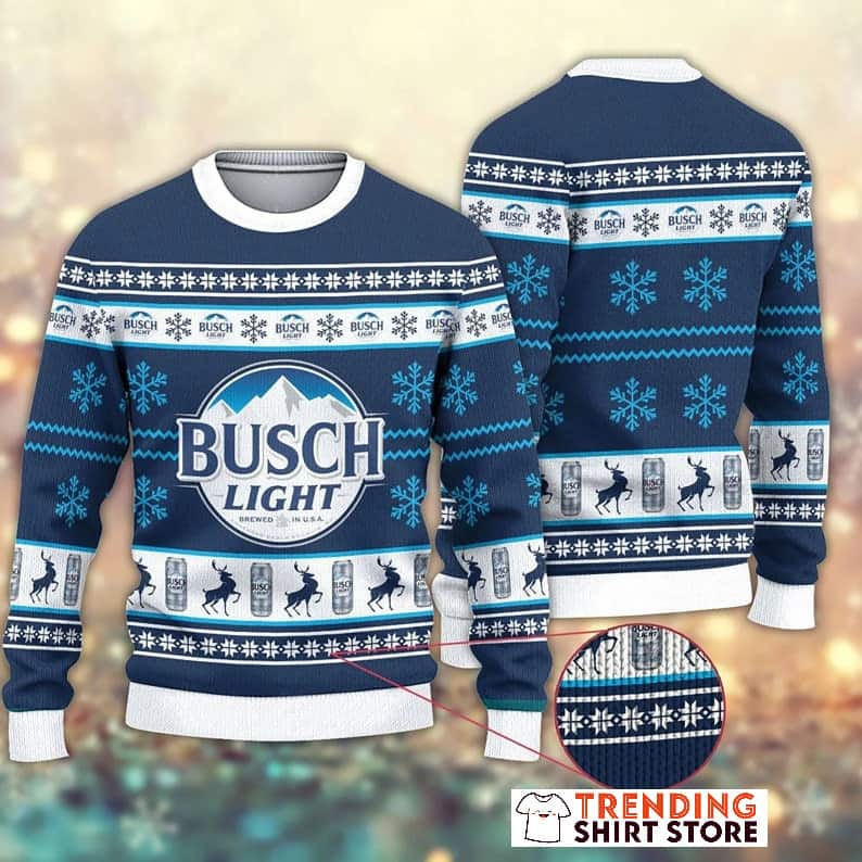Busch Light Ugly Christmas Sweater Deer And Snowflakes Pattern Busch Light Ugly Christmas Sweater Deer And Snowflakes Pattern