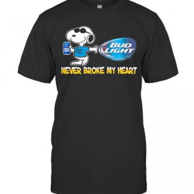 Cool Snoopy Bud Light Beer T-Shirt Never Broke My Heart Cool Snoopy Bud Light Beer T-Shirt Never Broke My Heart