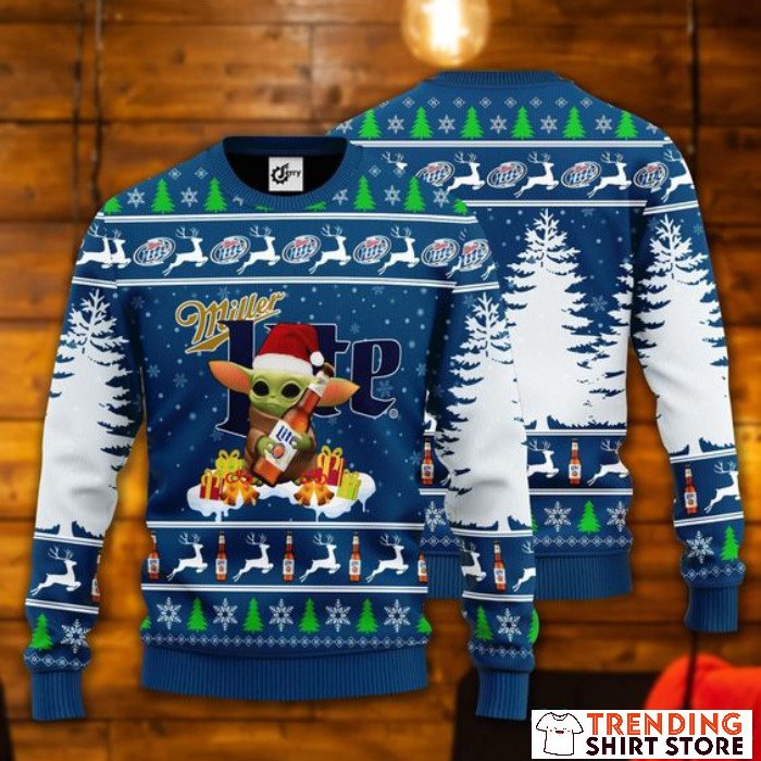 Baby Yoda Star Wars Loves Miller Lite Ugly Christmas Sweater