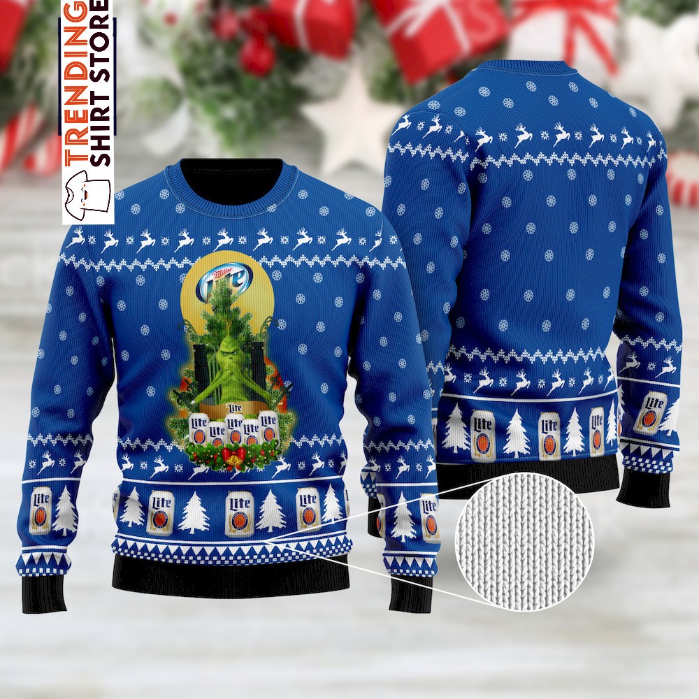 Funny Grinch Miller Lite Ugly Christmas Sweater