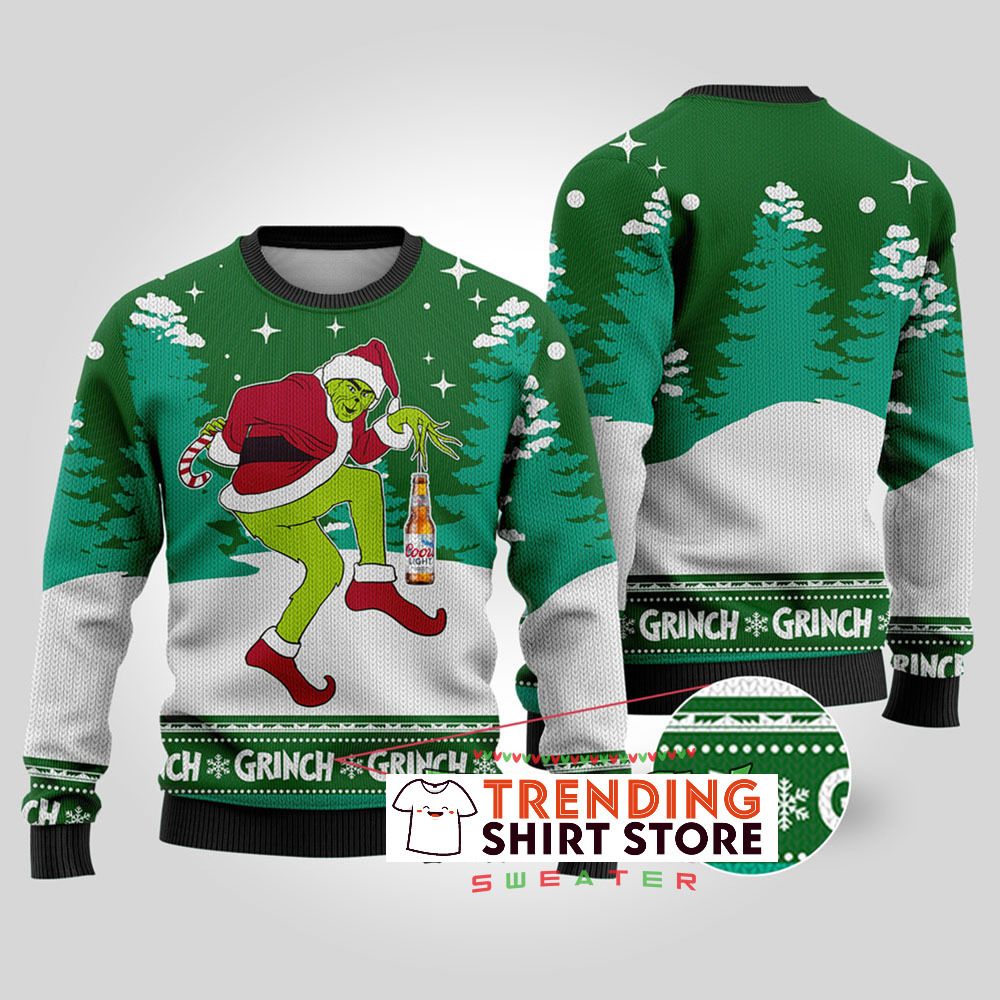 Funny Grinch Stealing Coors Light Beer Ugly Christmas Sweater Funny Grinch Stealing Coors Light Beer Ugly Christmas Sweater
