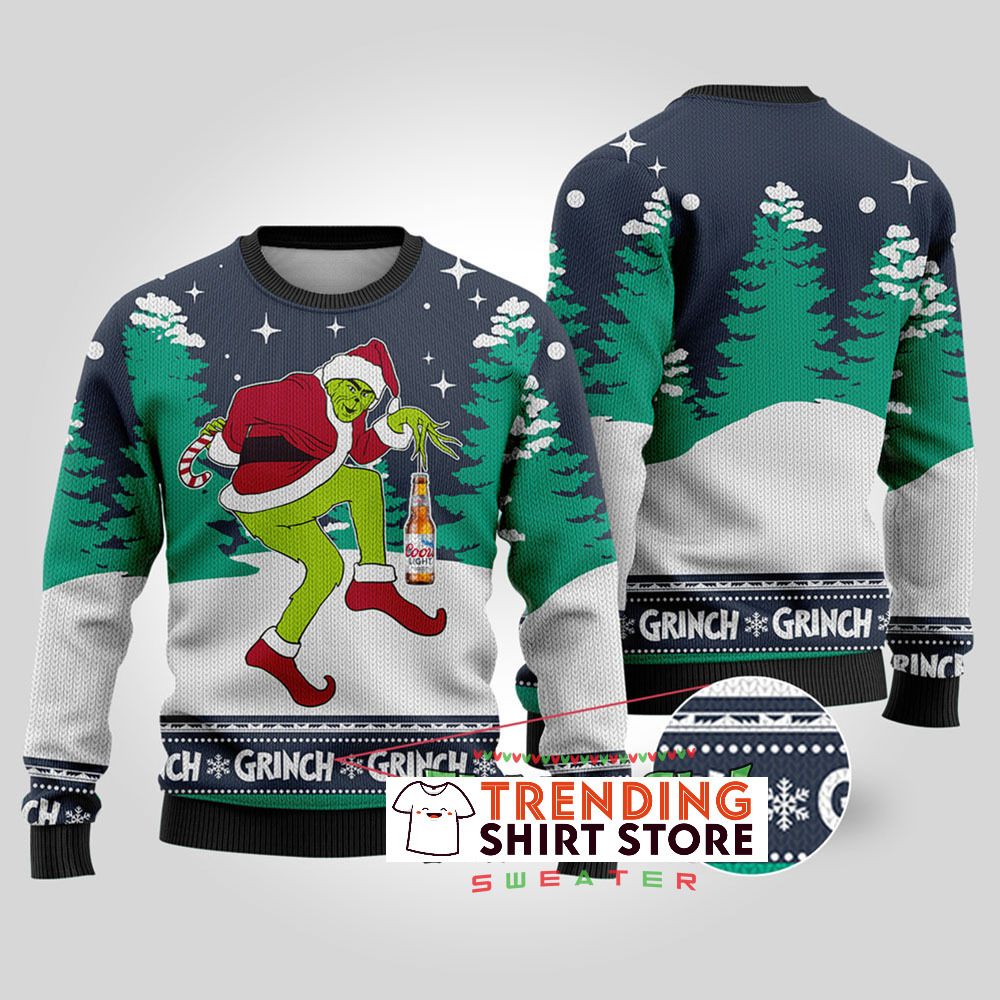 Gray Funny Grinch Stealing Coors Light Beer Ugly Christmas Sweater Gray Funny Grinch Stealing Coors Light Beer Ugly Christmas Sweater