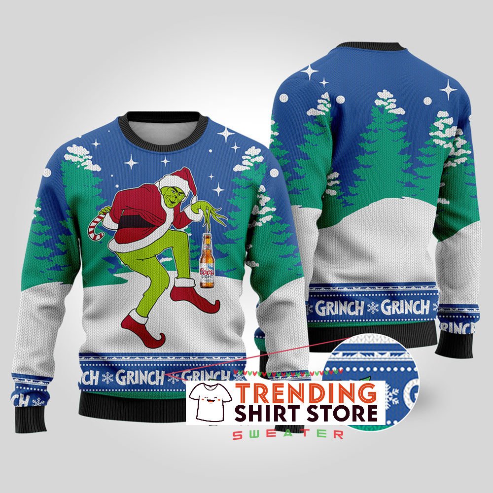 Blue Funny Grinch Stealing Coors Light Beer Royal Ugly Christmas Sweater Blue Funny Grinch Stealing Coors Light Beer Royal Ugly Christmas Sweater