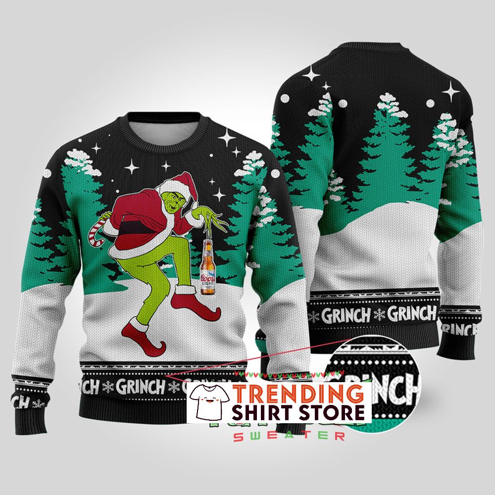 Black Funny Grinch Stealing Coors Light Ugly Christmas Sweater Black Funny Grinch Stealing Coors Light Ugly Christmas Sweater