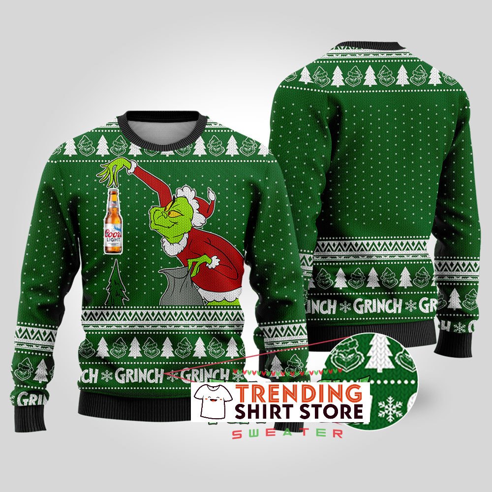 Funny Forest Green Grinch Coors Light Ugly Christmas Sweater Funny Forest Green Grinch Coors Light Ugly Christmas Sweater