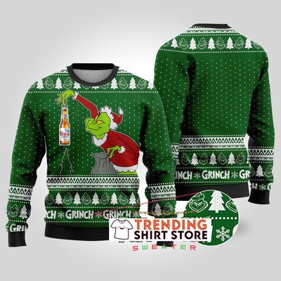 Funny Forest Green Grinch Coors Light Ugly Christmas Sweater Funny Forest Green Grinch Coors Light Ugly Christmas Sweater