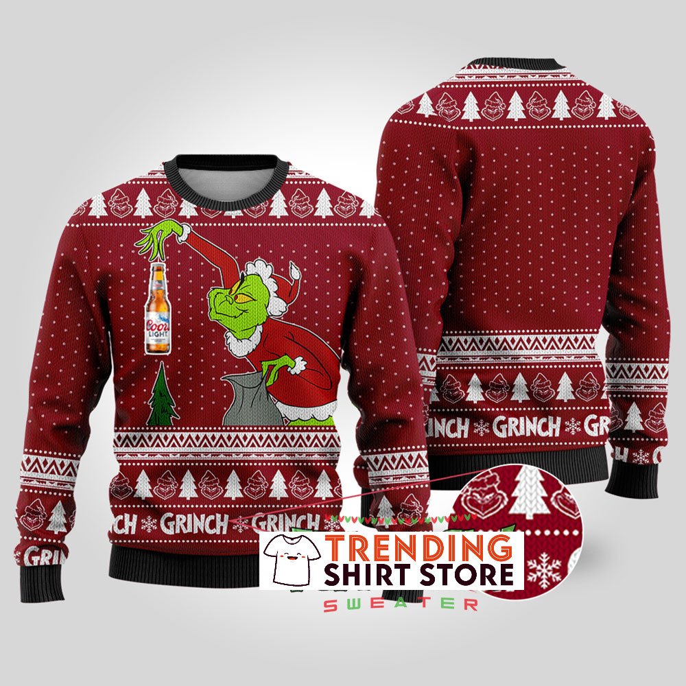 Funny Red Grinch Stealing Coors Light Ugly Christmas Sweater Funny Red Grinch Stealing Coors Light Ugly Christmas Sweater