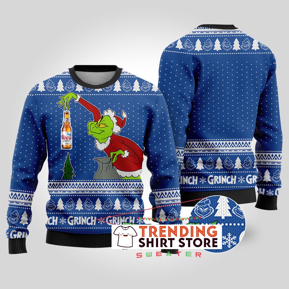 Funny Royal Blue Grinch Stealing Coors Light Ugly Christmas Sweater Funny Royal Blue Grinch Stealing Coors Light Ugly Christmas Sweater