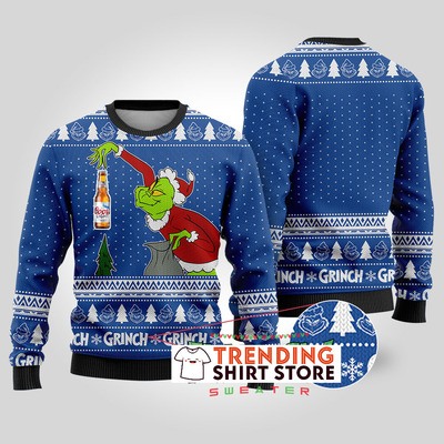 Funny Royal Blue Grinch Stealing Coors Light Ugly Christmas Sweater Funny Royal Blue Grinch Stealing Coors Light Ugly Christmas Sweater