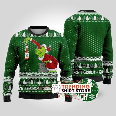 Forest Green Funny Grinch Miller Lite Ugly Christmas Sweater Forest Green Funny Grinch Miller Lite Ugly Christmas Sweater