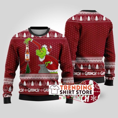 Cardinal Red Funny Grinch Miller Lite Ugly Christmas Sweater Cardinal Red Funny Grinch Miller Lite Ugly Christmas Sweater