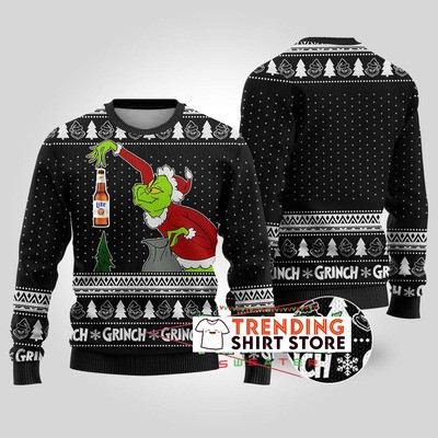 Black Funny Grinch Miller Lite Ugly Christmas Sweater Black Funny Grinch Miller Lite Ugly Christmas Sweater