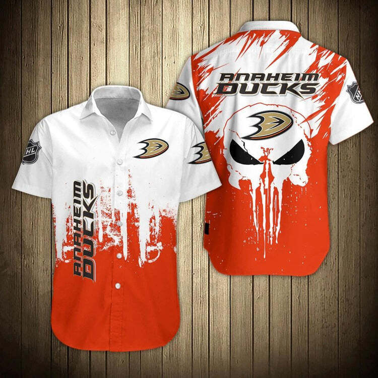 White Skull With NHL Anaheim Ducks Hawaiian Shirt White Skull With NHL Anaheim Ducks Hawaiian Shirt