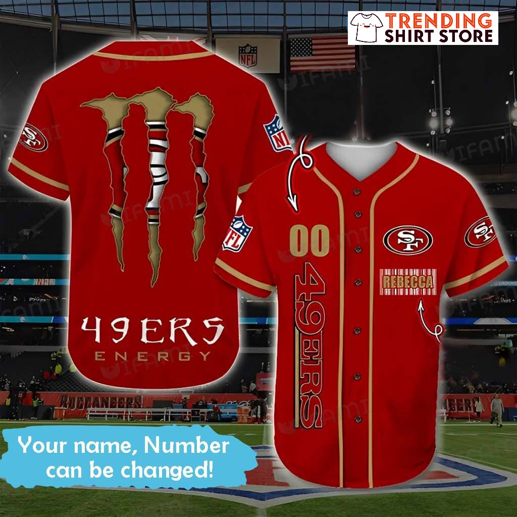 Monster Personalized 49ers Jersey Energy San Francisco Customize Name & Number Baseball Jersey Monster Personalized 49ers Jersey Energy San Francisco Customize Name & Number Baseball Jersey