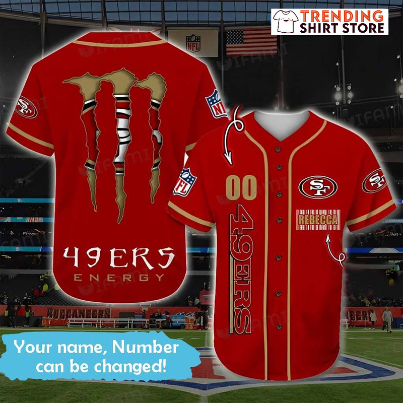Monster Personalized 49ers Jersey Energy San Francisco Customize Name & Number Baseball Jersey Monster Personalized 49ers Jersey Energy San Francisco Customize Name & Number Baseball Jersey