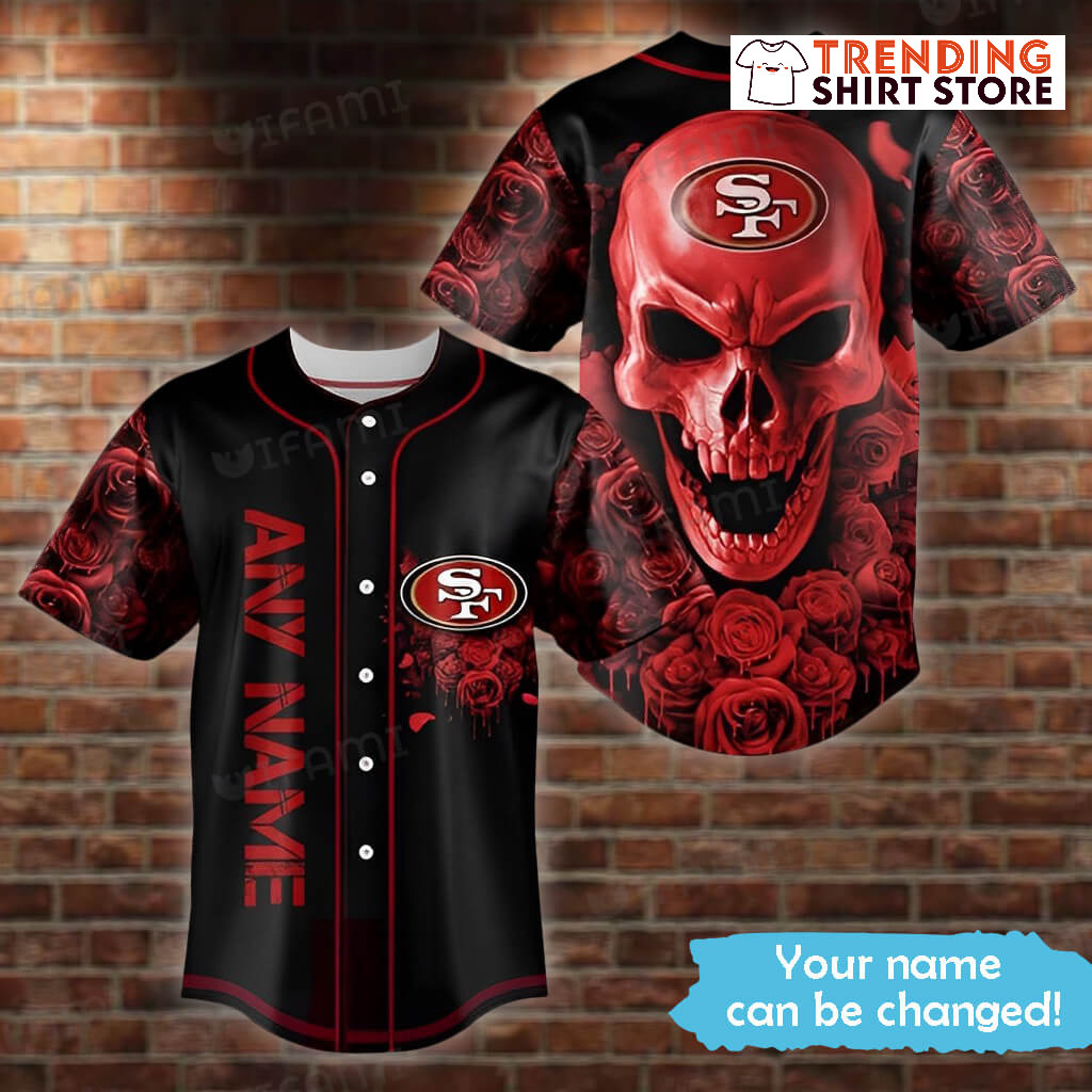 Horror Red Skull 49ers Personalized Jersey Custom Name Baseball Jersey Horror Red Skull 49ers Personalized Jersey Custom Name Baseball Jersey