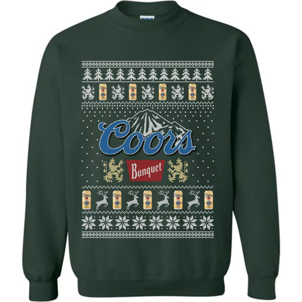 Forest Green Coors Banquet Ugly Christmas Sweater For Beer Drinkers