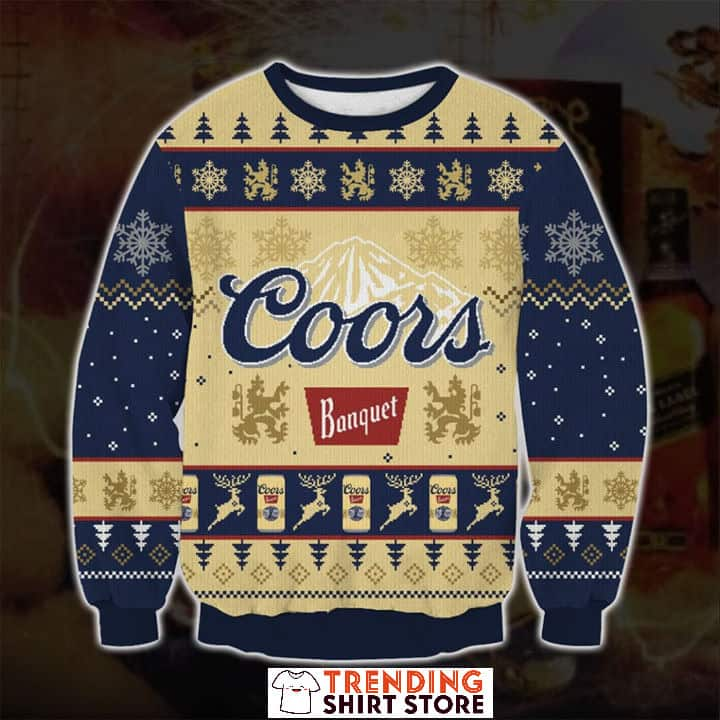 Coors Banquet Ugly Christmas Sweater Snowflakes & Reindeer Pattern