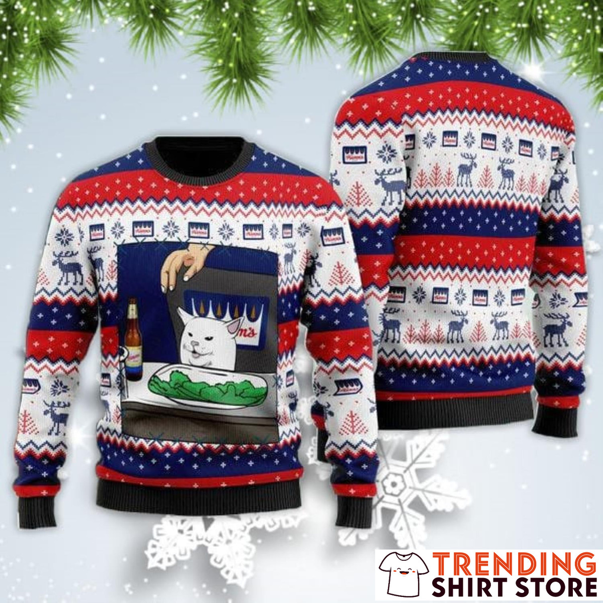 Cat Meme Hamm’s Beer Ugly Christmas Sweater