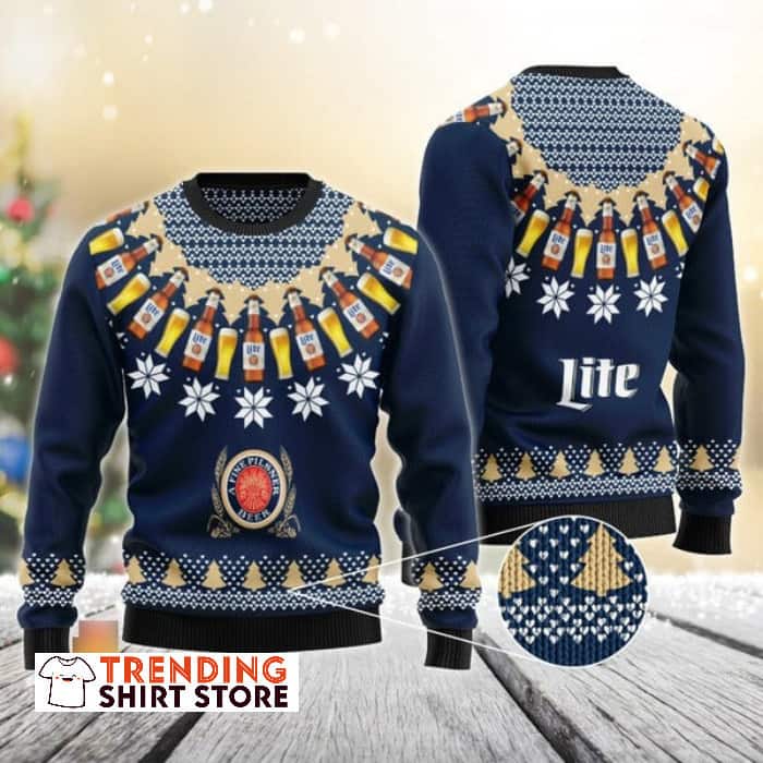 Miller Lite Heart Pattern Ugly Christmas Sweater Miller Lite Heart Pattern Ugly Christmas Sweater
