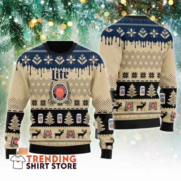 Chevron Pattern Miller Lite Ugly Christmas Sweater For Beer Lovers