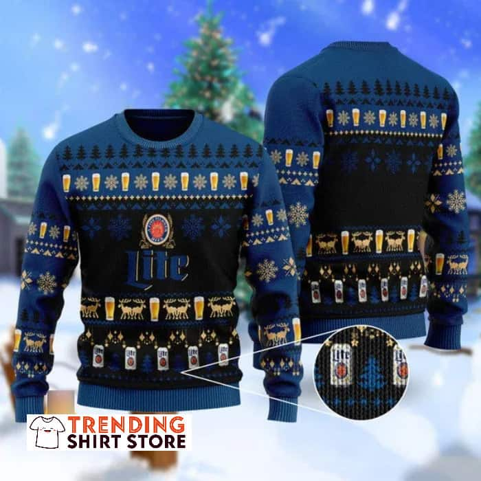 Geo Pattern Miller Lite Ugly Christmas Sweater For Beer Lovers