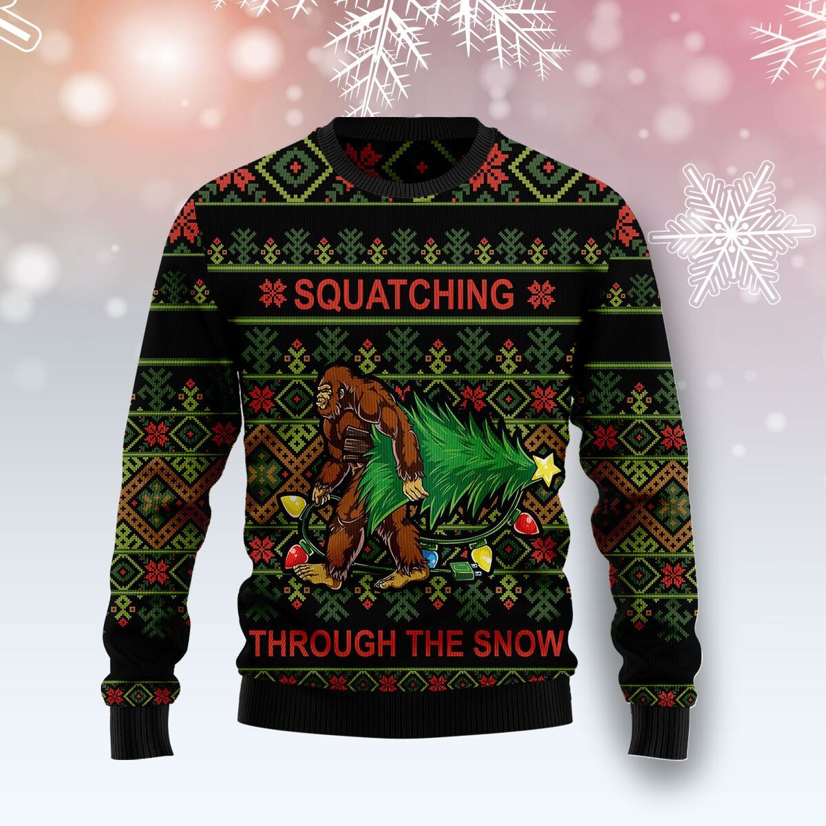 Bigfoot Ugly Christmas Sweater Squatching Through The Snow Xmas Gift Bigfoot Ugly Christmas Sweater Squatching Through The Snow Xmas Gift