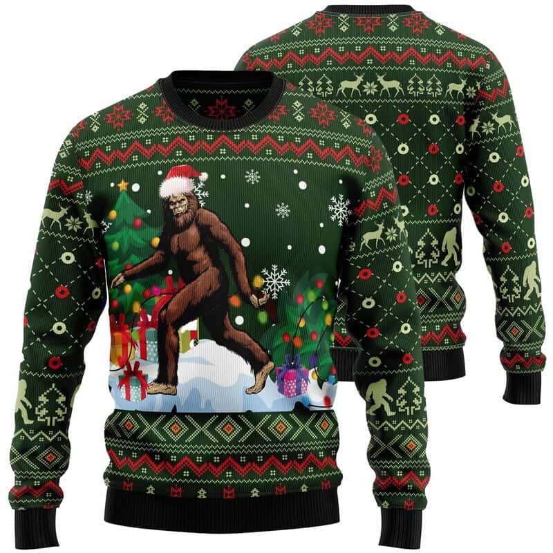 Bigfoot Ugly Christmas Sweater Chevron Pattern Bigfoot Ugly Christmas Sweater Chevron Pattern