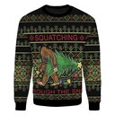 Black Bigfoot Ugly Christmas Sweater Squatching Through The Snow