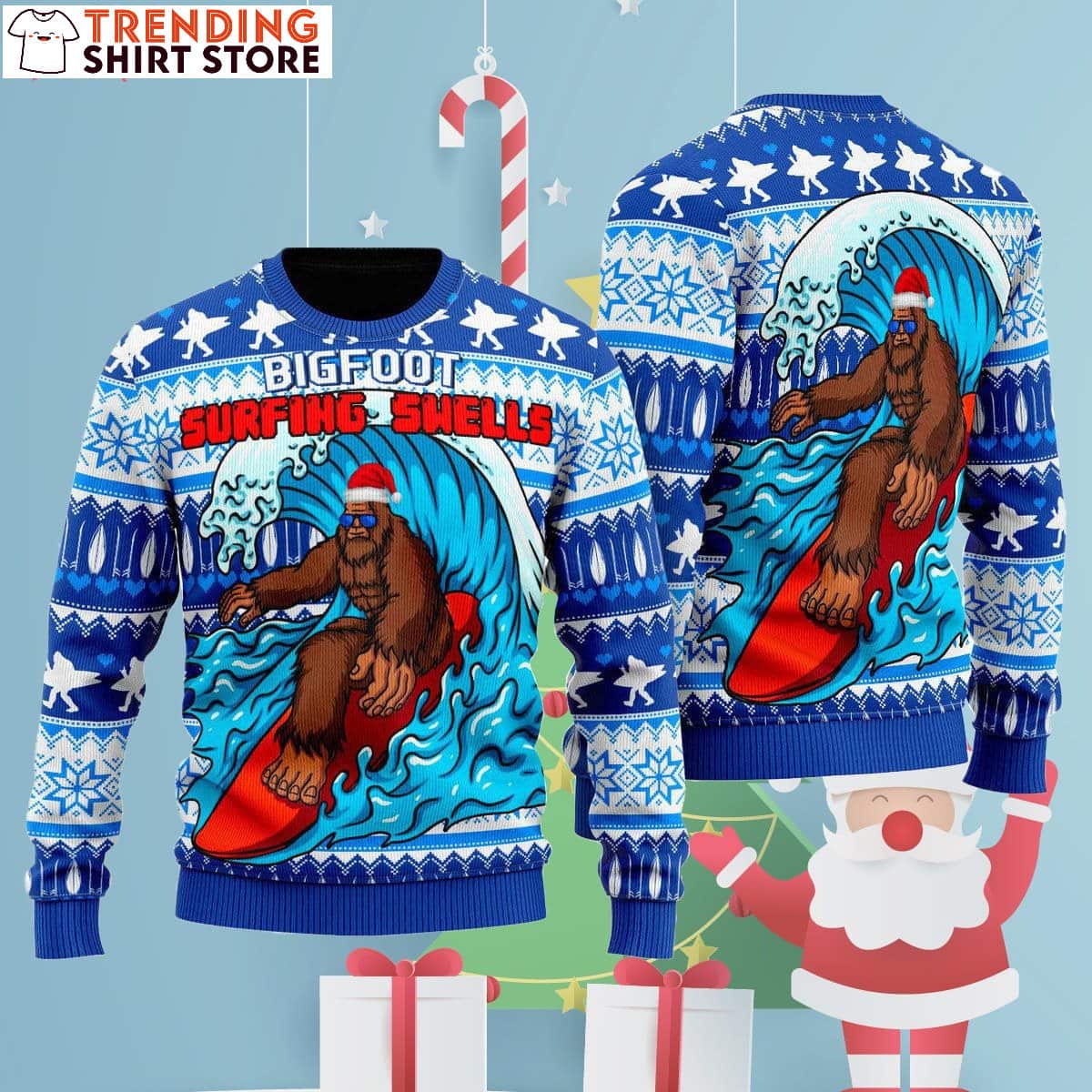 Surfing Swells Bigfoot Ugly Christmas Sweater Surfing Swells Bigfoot Ugly Christmas Sweater