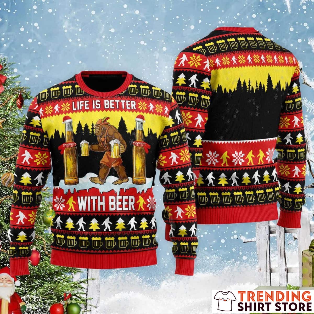 Bigfoot Life Is Better With Beer Ugly Christmas Sweater Bigfoot Life Is Better With Beer Ugly Christmas Sweater