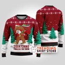 Funny Squatching Through The Snow Bigfoot Ugly Christmas Sweater Cardinal Red