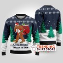 Navy Squatching Through The Snow Bigfoot Ugly Christmas Sweater Navy Squatching Through The Snow Bigfoot Ugly Christmas Sweater