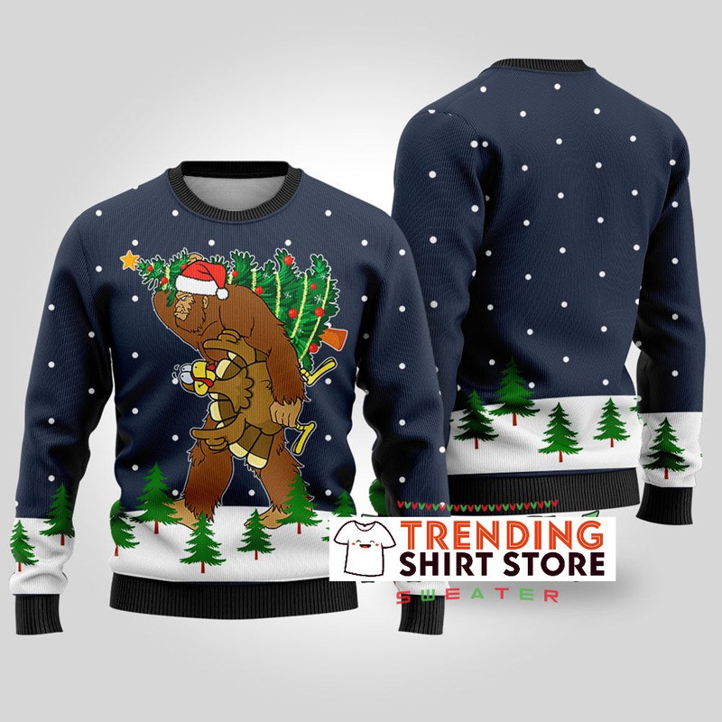 Funny Navy Thanksgiving Bigfoot Steals Turkey Ugly Christmas Sweater Funny Navy Thanksgiving Bigfoot Steals Turkey Ugly Christmas Sweater