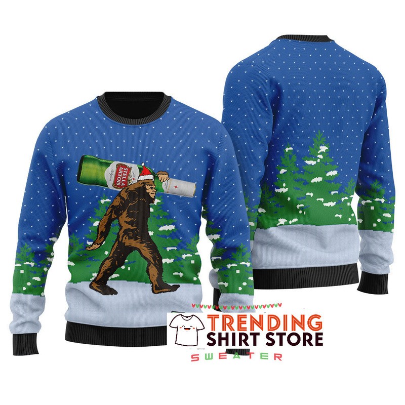 Funny Royal Bigfoot Ugly Christmas Sweater Stella Artois Beer Funny Royal Bigfoot Ugly Christmas Sweater Stella Artois Beer