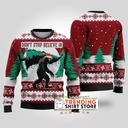 Red Bigfoot Ugly Christmas Sweater Don't Stop Believe In Red Bigfoot Ugly Christmas Sweater Don't Stop Believe In