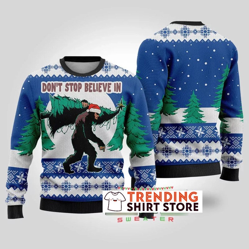 Royal Bigfoot Ugly Christmas Sweater Don't Stop Believe In Royal Bigfoot Ugly Christmas Sweater Don't Stop Believe In