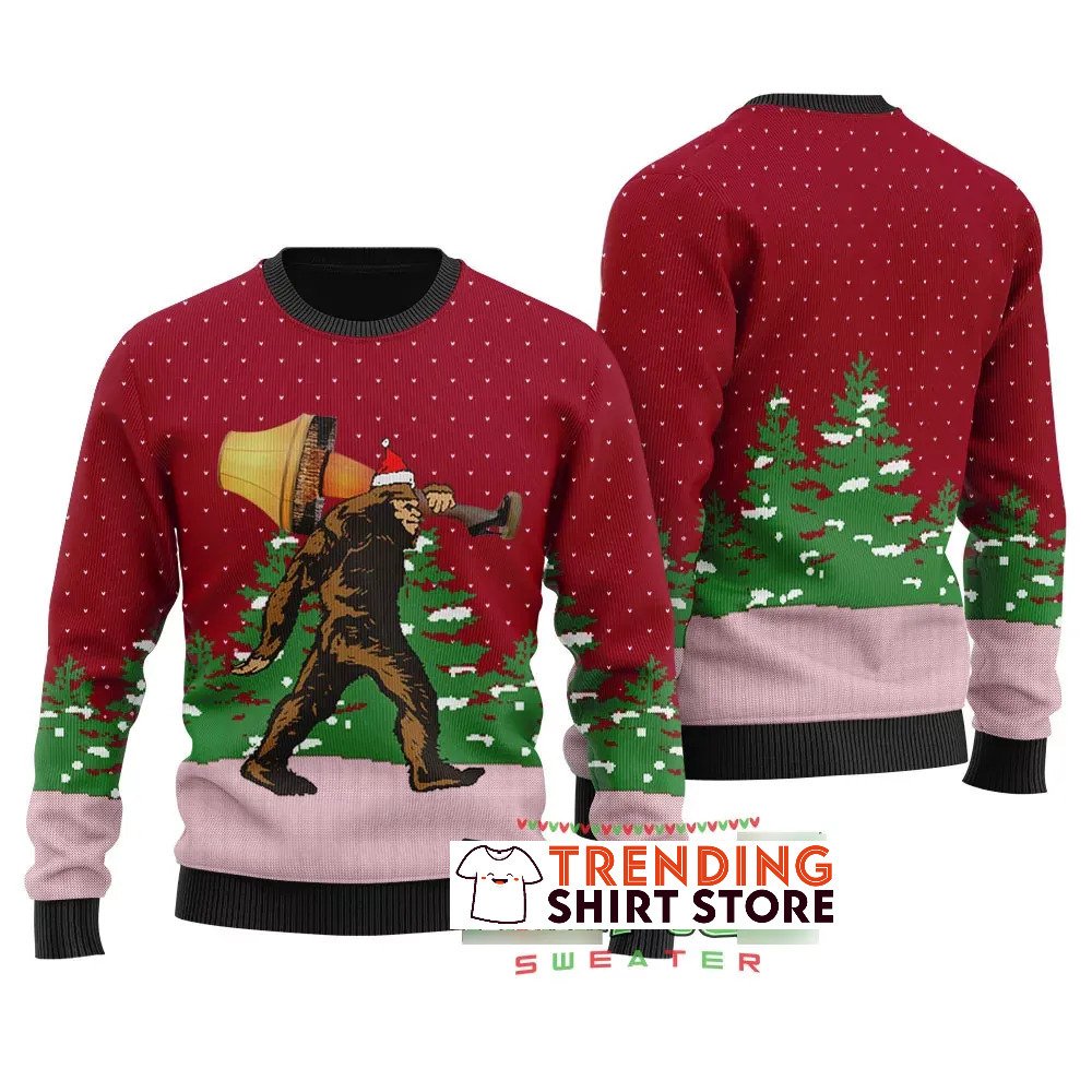 Funny Red Bigfoot With A Major Award Ugly Christmas Sweater