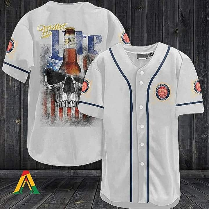 Miller Lite Baseball Jersey US Miller Flag Skull