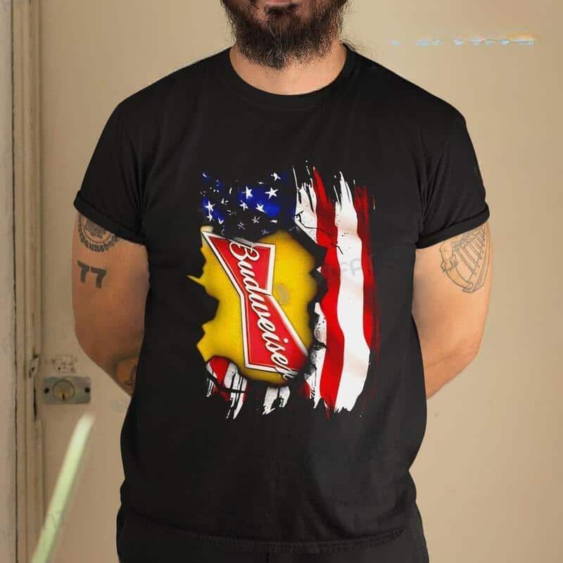 Budweiser T-Shirt US Flag Gift For Beer Drinkers Budweiser T-Shirt US Flag Gift For Beer Drinkers