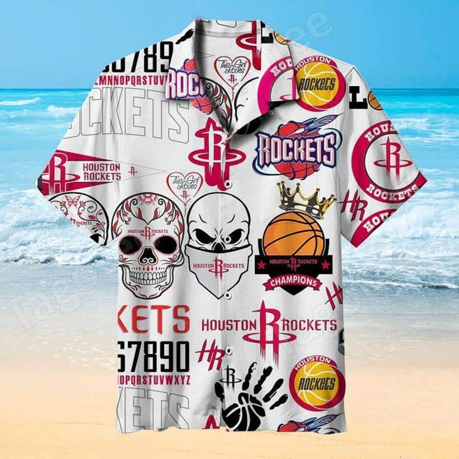 Skull With Houston Rockets Hawaiian Shirt