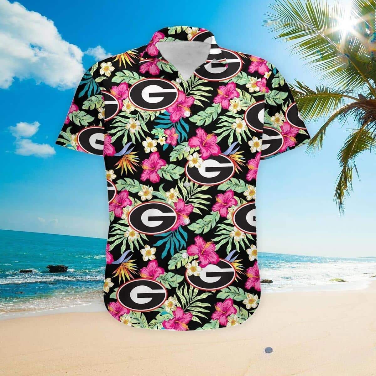 Georgia Bulldogs UGA Hawaiian Shirt Hibiscus For Football Fans Georgia Bulldogs UGA Hawaiian Shirt Hibiscus For Football Fans