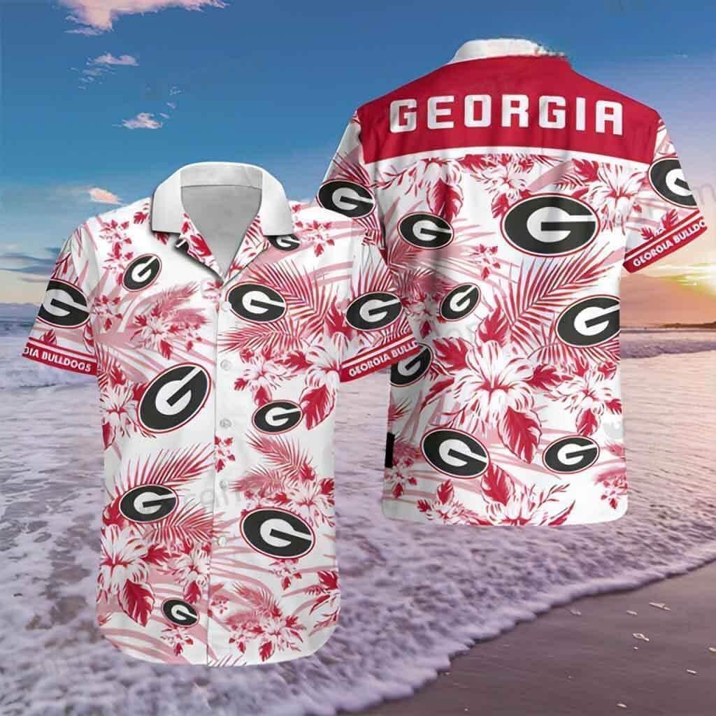Georgia UGA Hawaiian Shirt Tropical Floral Gift For Football Fans Georgia UGA Hawaiian Shirt Tropical Floral Gift For Football Fans