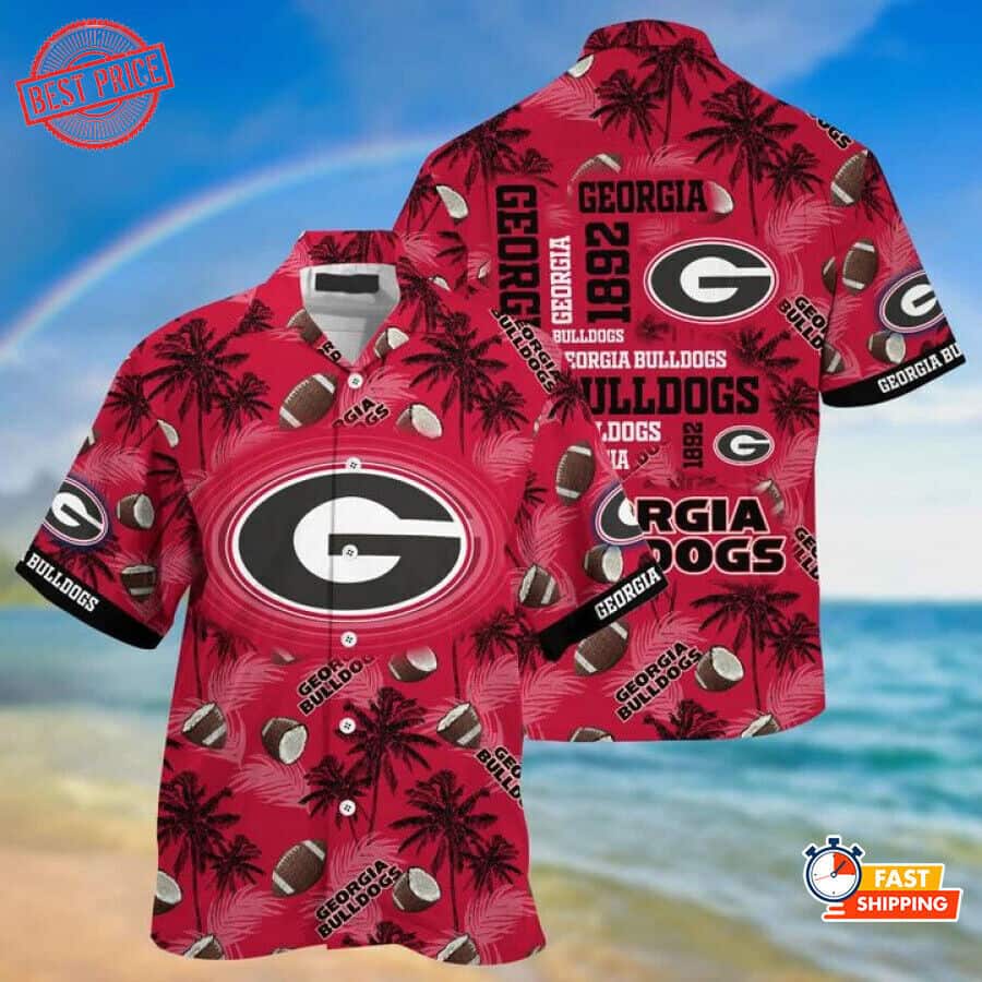 Vintage Georgia Bulldogs UGA Hawaiian Shirt Palm Trees Vintage Georgia Bulldogs UGA Hawaiian Shirt Palm Trees
