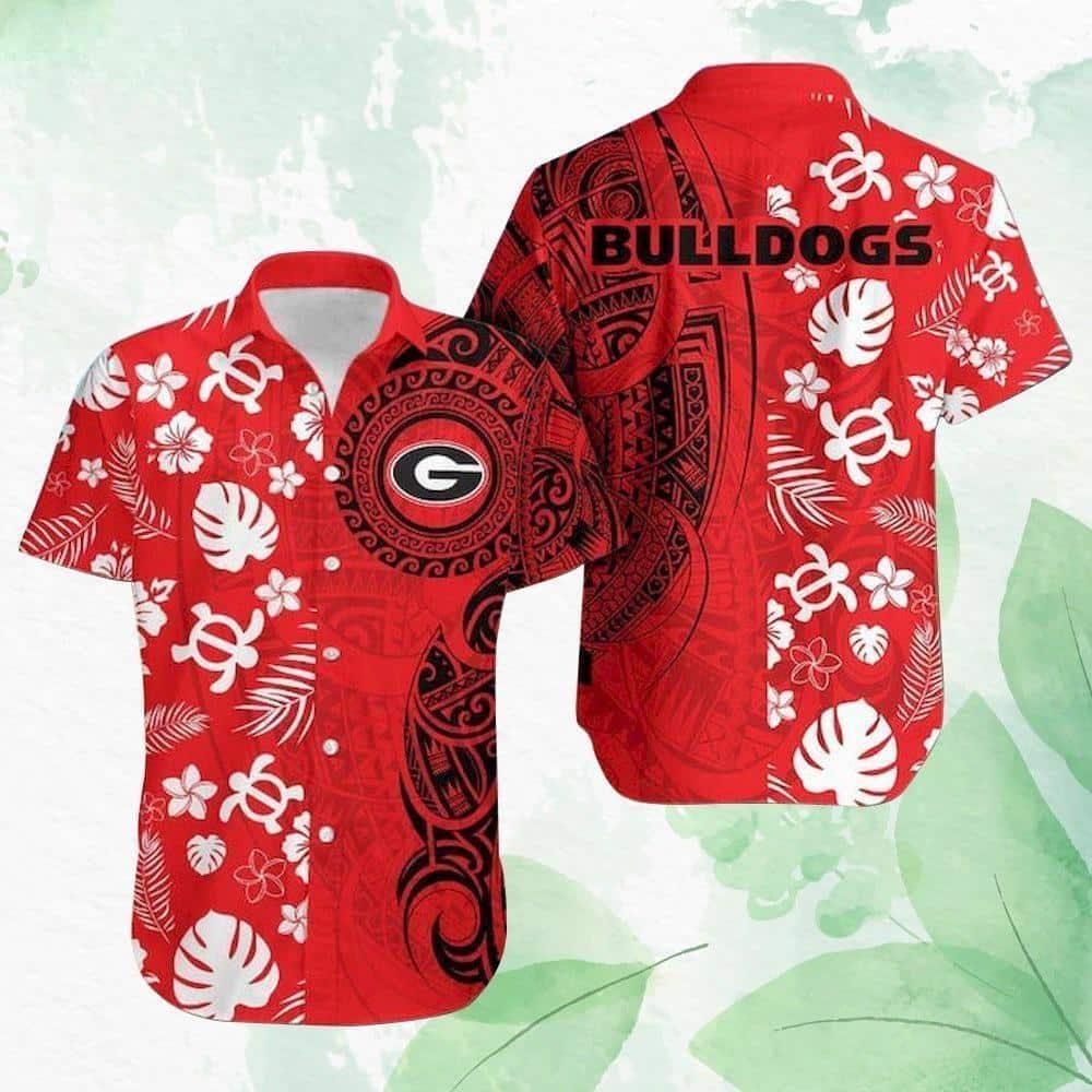 Georgia Bulldogs UGA Hawaiian Shirt Flower & Tribal Pattern Georgia Bulldogs UGA Hawaiian Shirt Flower & Tribal Pattern