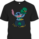 Disney Stitch Pot Of Gold Shamrock St Patrick's Day T-Shirt
